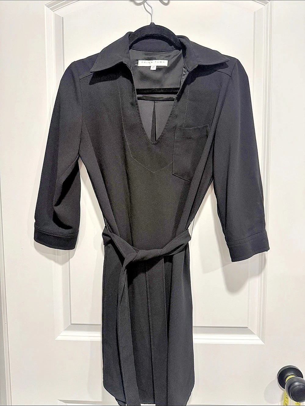 Trina Turk Black Tie-Waist Midi Dress Size 2 Like New